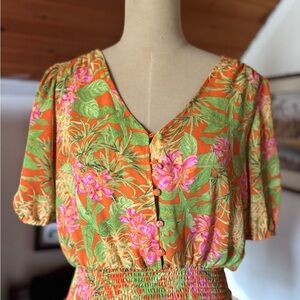 Tropical Floral Button-Up Blouse